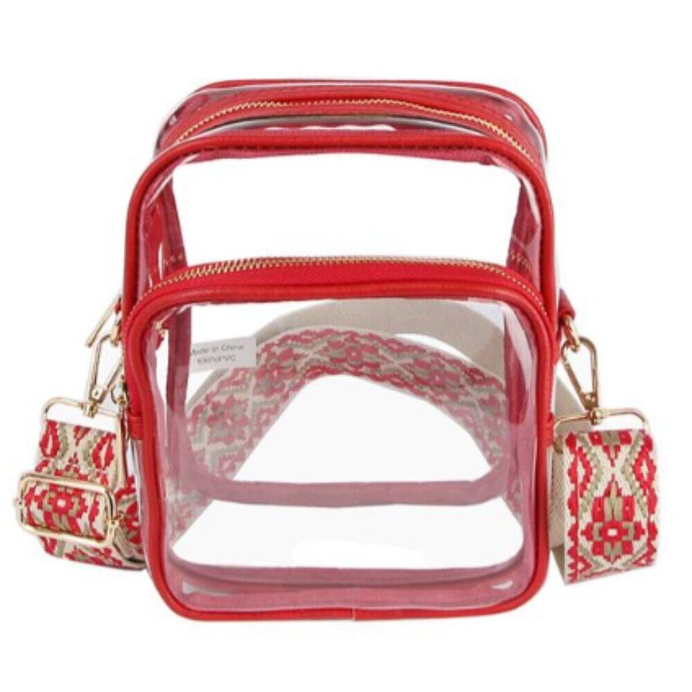 NWT Le Miel Game Day Clear Crossbody Bag Red Trim 7 x 8 x 3